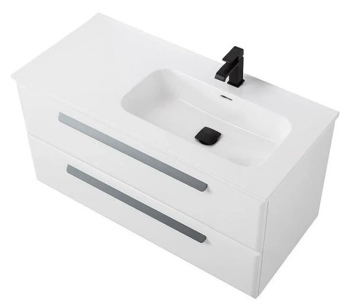Тумба под раковину подвесная Cezares Eco 100 см Bianco Lucido, правосторонняя ECO-CER-N-1000-2C-SO-BL-R (детальная фотография), белая