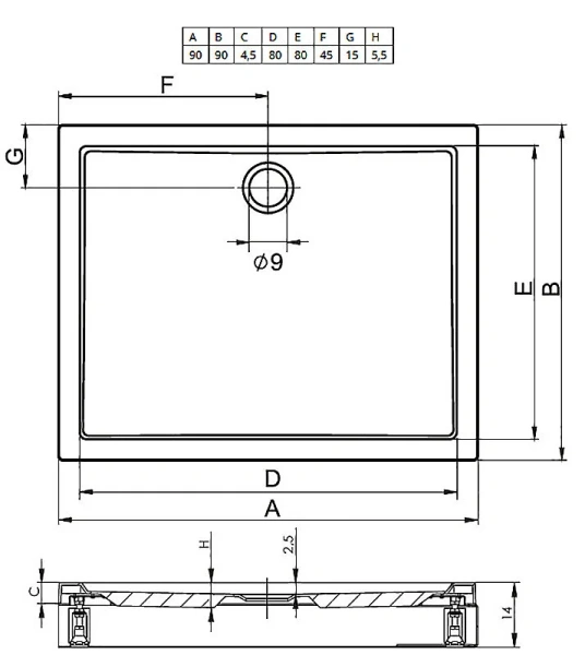 Душевой поддон акриловый с панелью Riho Davos 251 90x90 см (детальная фотография), квадратные