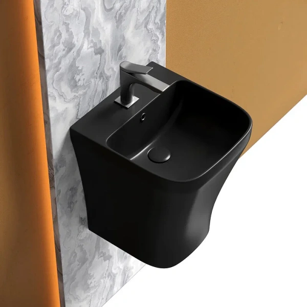 Раковина Ceramica Nova Dion 36 см моноблок, чёрная матовая CN6067MB (детальная фотография), квадратная, моноблок