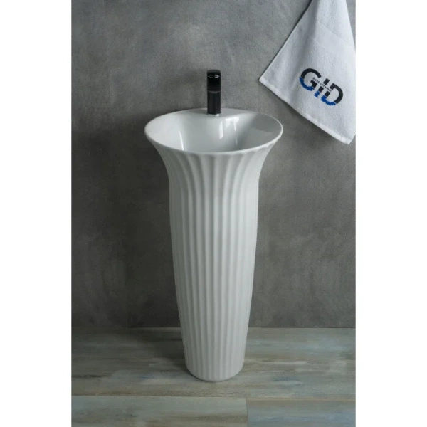 Раковина напольная GID Autonomo Nb132 41 см белая 81113 (детальная фотография), круглой формы, моноблок