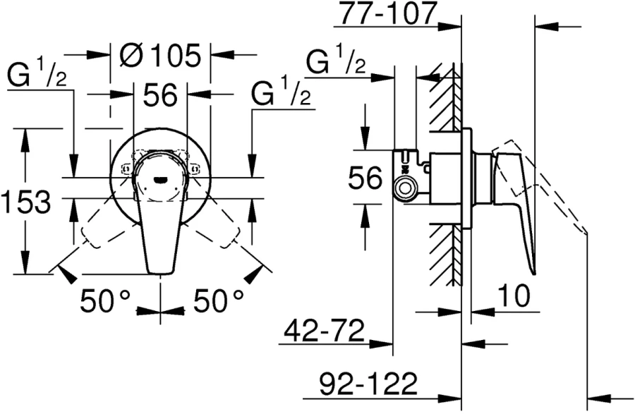 Смеситель для душа Grohe BauEdge скрытого монтажа 29040001 (детальная фотография), по запросу