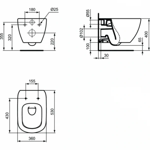 Унитаз подвесной Ideal Standard Tesi черный матовый T0079V3 (детальная фотография), современные, hi-tech