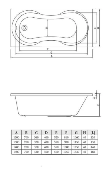 Акриловая ванна C-Bath Salus CBQ006002 130 х 70 см, белая (детальная фотография), прямоугольные