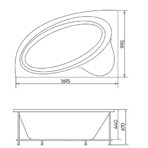 Ванна акриловая Viant Милан 170 х 100 см, белая, левая/правая, VVAMIL170100-L/R (детальная фотография), акриловые