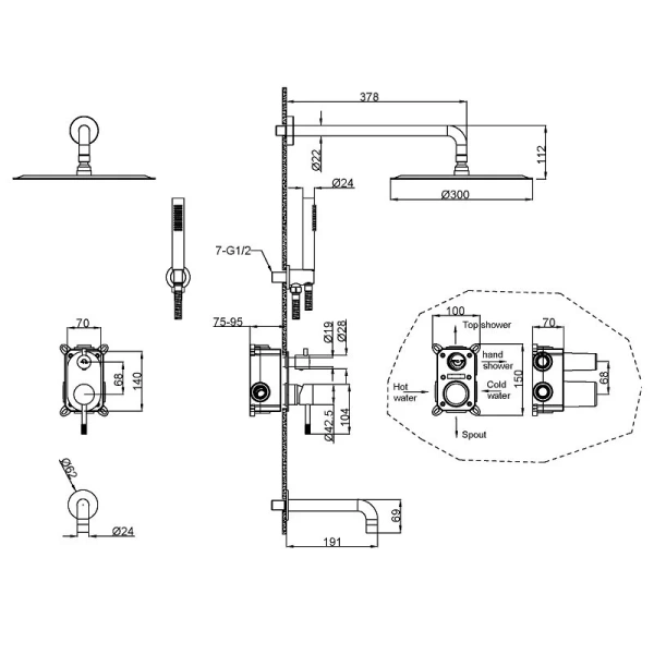 Душевой комплект Boheme Uno белый/хром 464-2-WCR (детальная фотография), комплекты