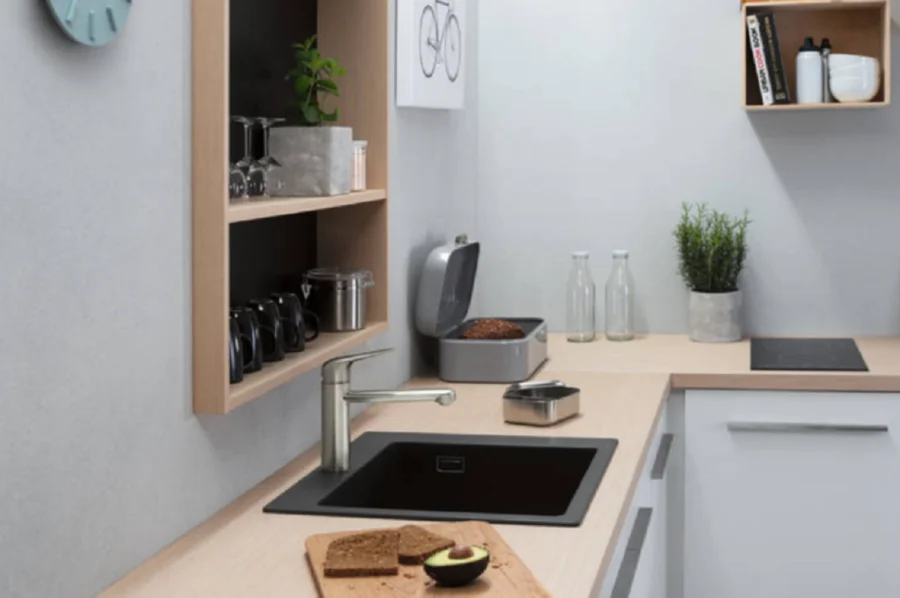 Смеситель для кухни Hansgrohe Focus M42 сталь 71806800 (детальная фотография), современные, hi-tech