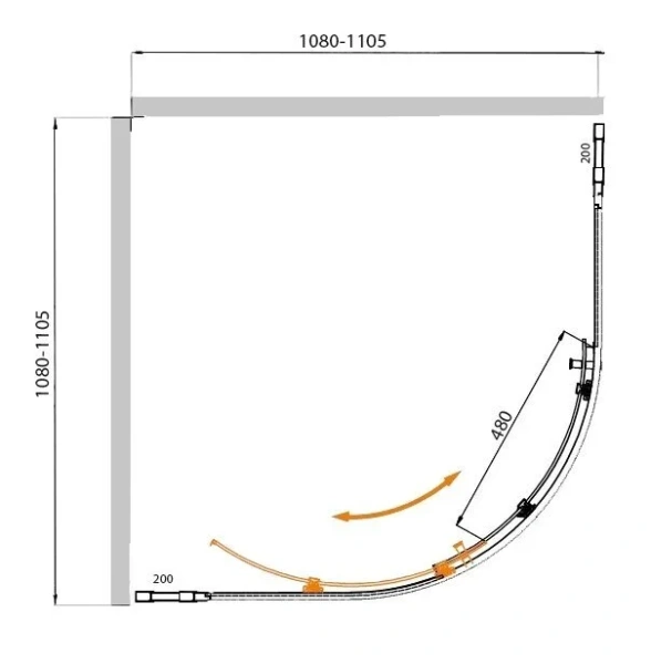 Душевой уголок Cezares Molveno 110х110 см стекло рифленое профиль хром MOLVENO-R-11-90+20-P-Cr (детальная фотография), полукруглые, четверть круга