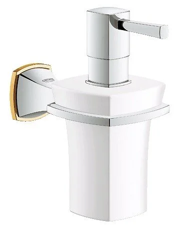 Дозатор жидкого мыла для ванной, хром-золото, Grohe Grandera 40627IG0 (детальная фотография)