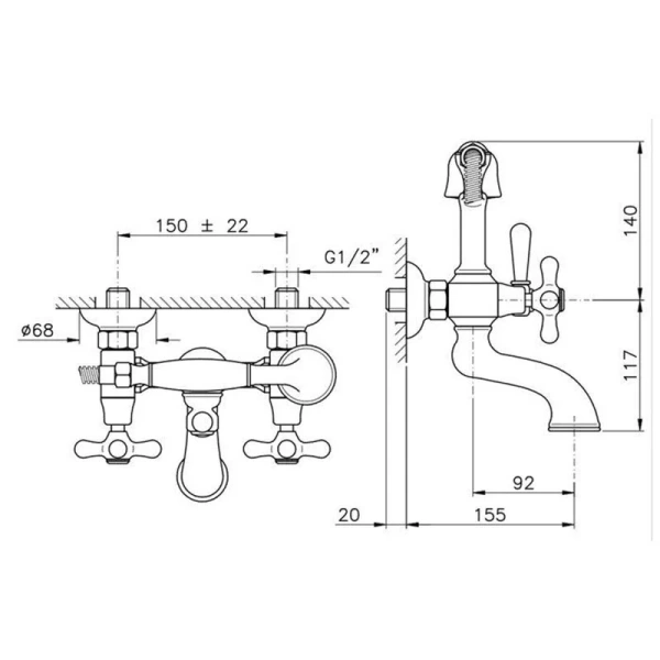 Смеситель для ванны, бронза, Nicolazzi Nuova Brenta 2501BZ (детальная фотография), для ванны