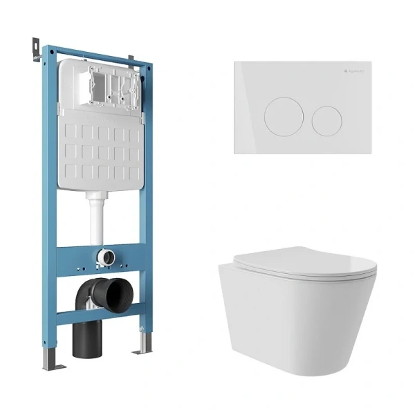 Унитаз с инсталляцией Aqueduto CONE Plus клавиша белая глянцевая AQDS134T (детальная фотография)