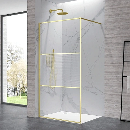 Душевая перегородка RGW Walk In WA-09Gb 90 см профиль золото Brush, стекло рифлено-прозрачное - фото 1