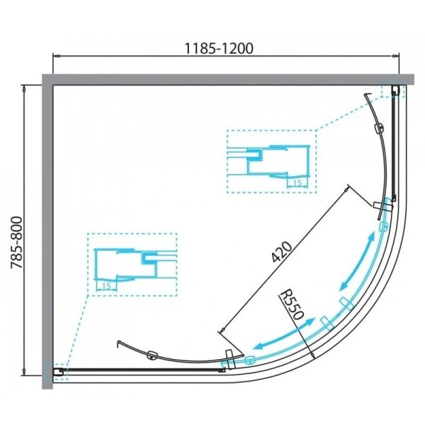 Душевой уголок BelBagno Due 120x80 см стекло прозрачное DUE-RH-2-120/80-C-Cr (детальная фотография), асимметричные