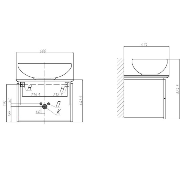 Схема (детальная фотография), под накладную раковину