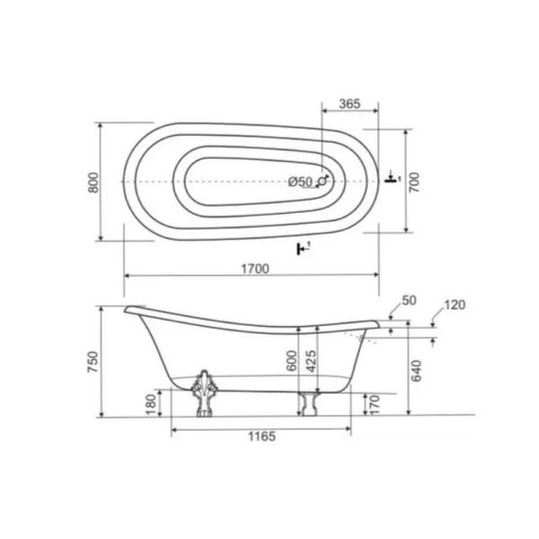 Ванна из литьевого мрамора Эстет Марсель 170x80 см белая глянцевая ФР-00001849 (детальная фотография), литьевой мрамор