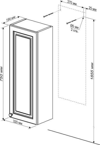 Шкаф для ванной, петли справа, Бриклаер Анна 32 R 4627125411533 (детальная фотография), низкие