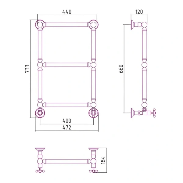 Полотенцесушитель водяной Сунержа Ренессанс 40х66 см сатин 071-0280-6640 (детальная фотография), классические, ретро