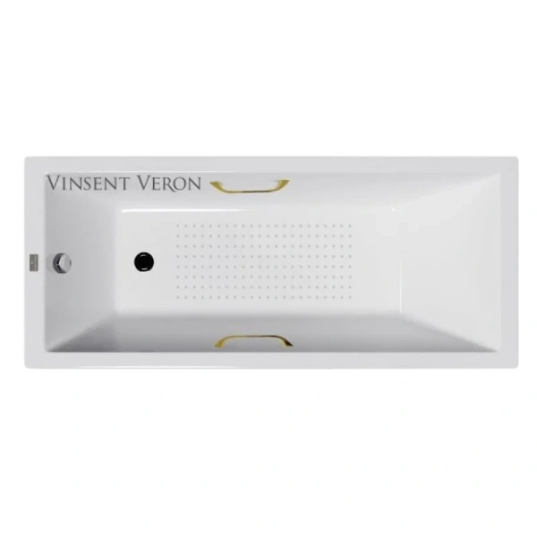 Чугунная ванна Vinsent Veron Square VSQ1407045H/VH0012GD-AS, 140 x 70 см, с антискользящим покрытием, ручки золото, цвет белый (детальная фотография)
