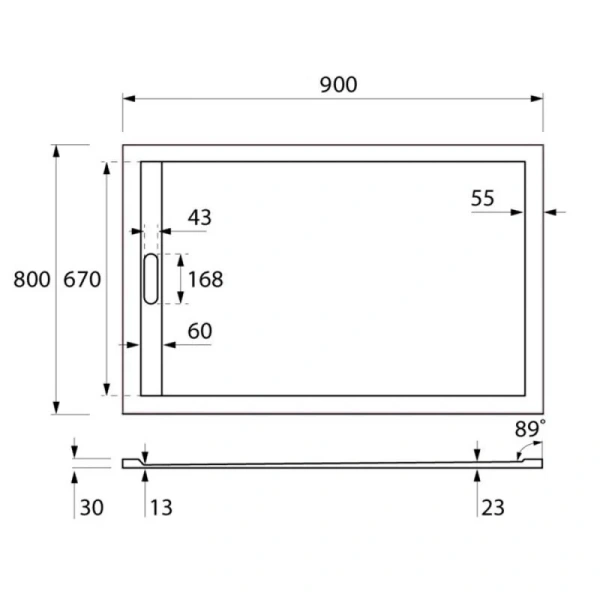 Душевой поддон Cezares Tray 90х80 см из искусственного мрамора TRAY-AS-AH-90/80-30-W (детальная фотография), низкие до 15 см