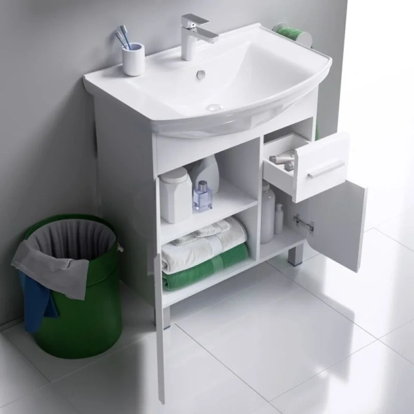 Тумба под раковину напольная Aqwella Корсика 75 см белая KOR0107 (детальная фотография), напольная, пристенная