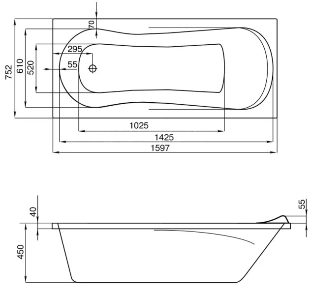 Ванна акриловая Santek Каледония 160 х 75 см, 1.WH30.2.388 (детальная фотография), 160х75