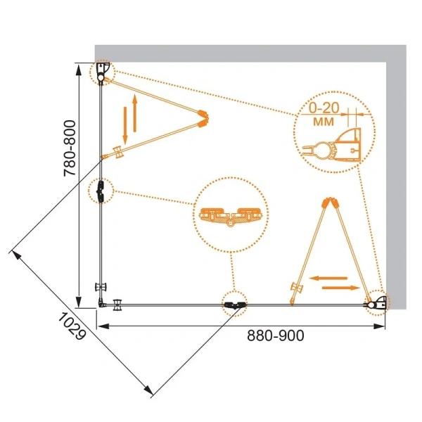 Душевой уголок Cezares Elena 80x90 см стекло прозрачное ELENA-W-ASH-2-80/90-C-Cr (детальная фотография), прямоугольные
