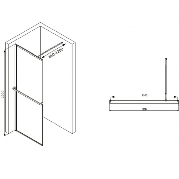 Душевая перегородка Abber Immer Offen 120 см стекло прозрачное AG60120B8 (детальная фотография), современные, hi-tech