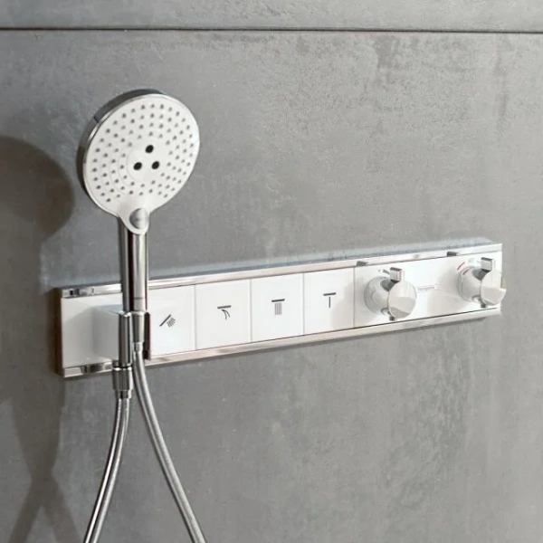Смеситель для душа Hansgrohe RainSelect хром/белый 15357400 (детальная фотография), прямоугольная форма
