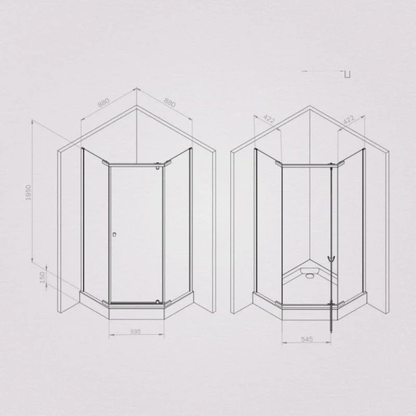 Душевой уголок Am.Pm Sunny 90x90 см профиль хром W87G-405-9090-MT (детальная фотография), многоугольные