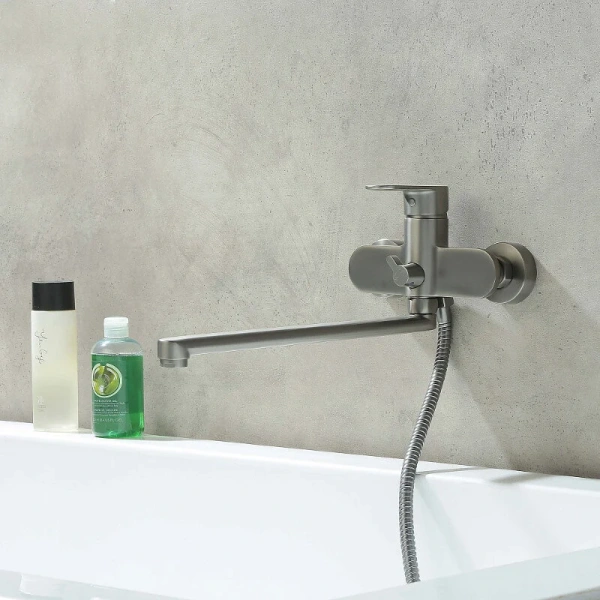 Смеситель для ванны Акватек Ника оружейная сталь AQ1842BGM (детальная фотография), настенные