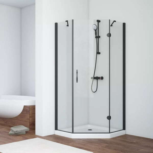 Душевой уголок профиль черный глянцевый стекло шиншилла Vegas-glass AFA-Pen 100 02Г 02 R (детальная фотография)