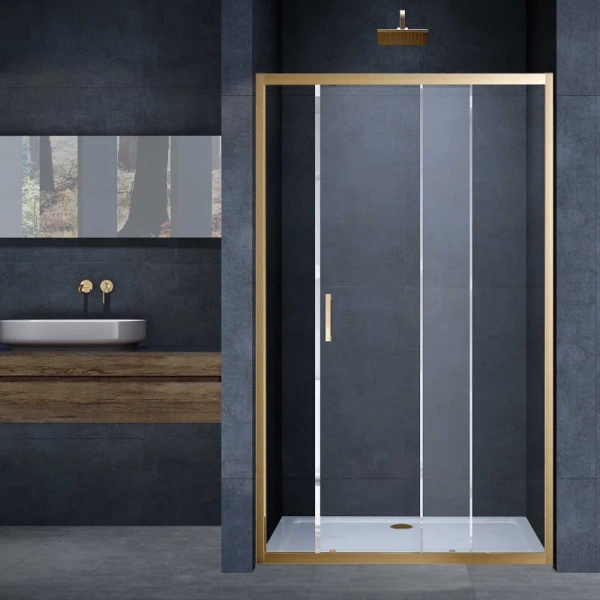 Душевая дверь в нишу Vincea Alpha 110 см профиль брашированное золото VDS-3AL110CLG (детальная фотография)