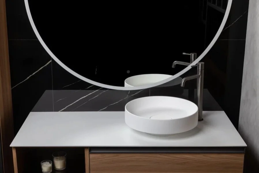 Раковина Boheme Corian 40 см белая матовая 801-MW (детальная фотография), в форме чаши, круглой формы