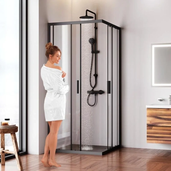 Душевой уголок Am.Pm Gem S 90x90 см профиль черный матовый, стекло прозрачное W93G-403-090BT (детальная фотография), черные