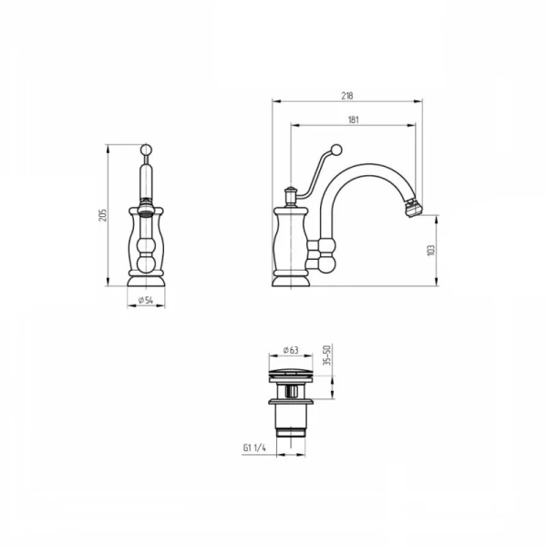 Смеситель для биде Migliore Vivaldi золото 19543 (детальная фотография), для биде