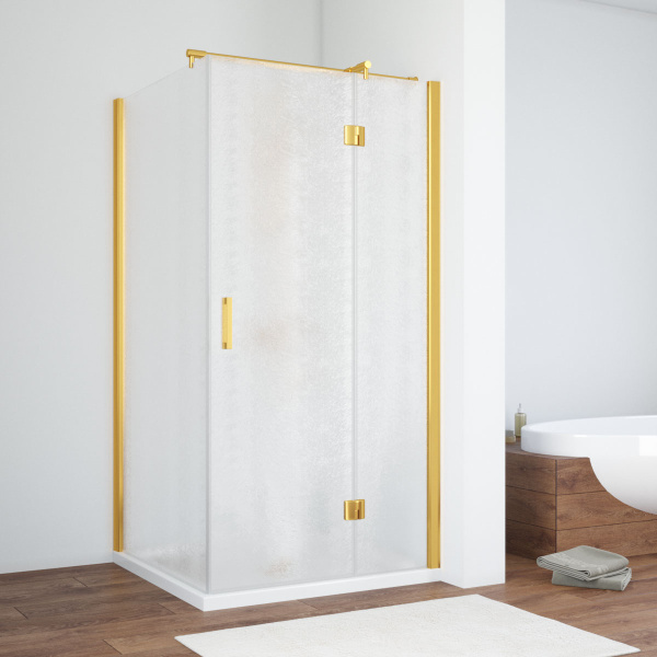 Душевой уголок профиль золотой стекло шиншилла Vegas-glass AFP-Fis TUR NOVO 110*90 09 02 R (детальная фотография)