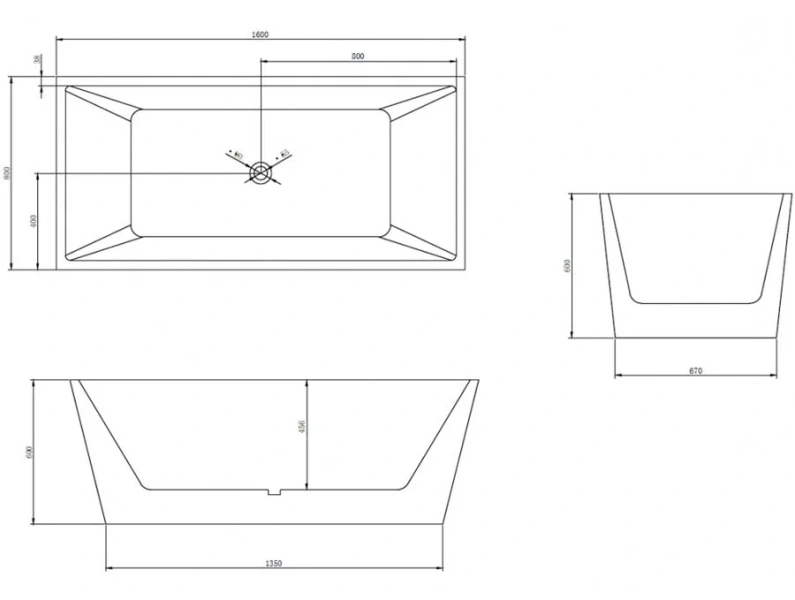 Акриловая ванна Abber 160х80 см отдельностоящая AB9224-1.6 (детальная фотография), акриловые