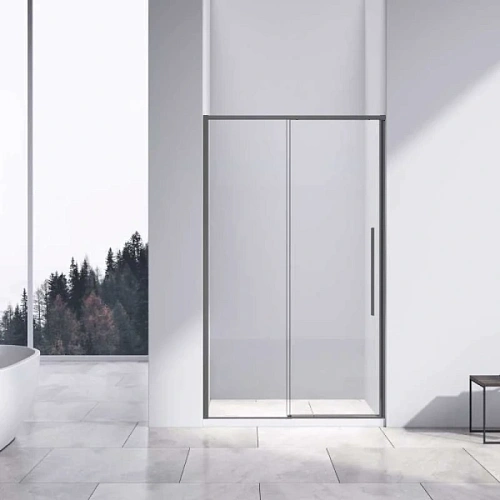 Душевая дверь в нишу Vincea Slim-N 140 см профиль вороненая сталь стекло прозрачное - фото 4