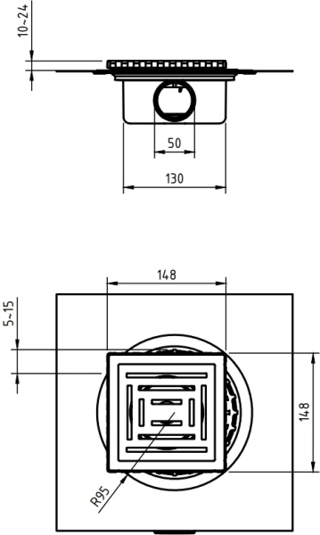 Душевой трап BERGES ZENTRUM Antik 15 см хром 091365 (детальная фотография), стандартные