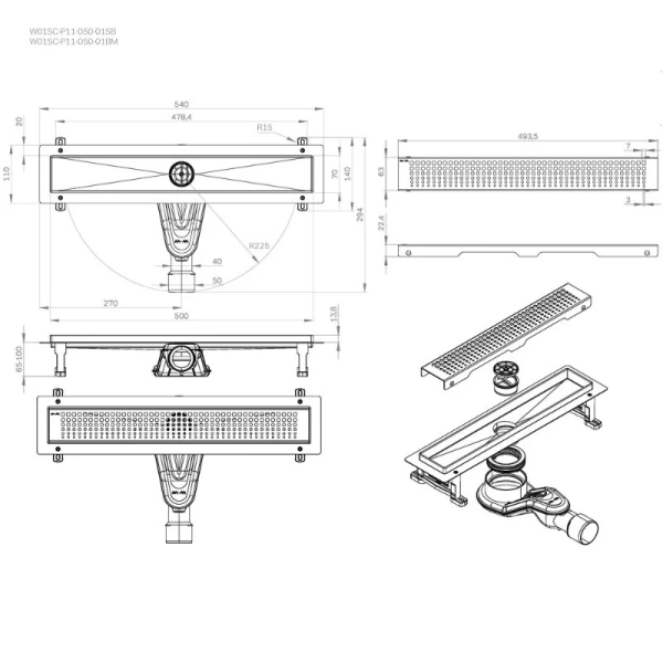 Душевой лоток Am.Pm MasterFlow 50 см хром матовый W01SC-P11-050-01SB (детальная фотография), душевой лоток