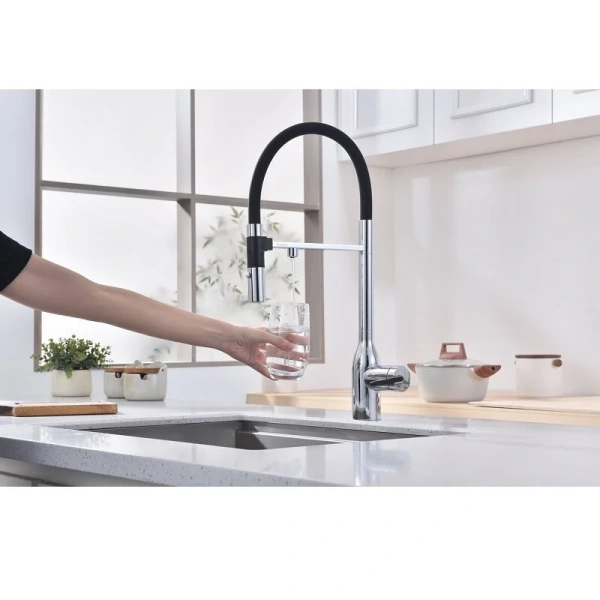 Смеситель для питьевой воды Paulmark Magneto One хром Ma213188-CR (детальная фотография), с поворотным изливом, с двумя изливами, с гибким изливом