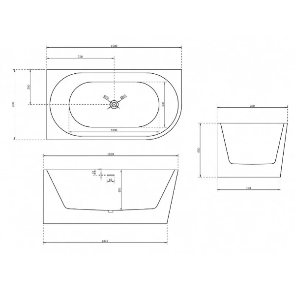Акриловая ванна Abber 150х78 см левосторонняя AB9257-1.5 L (детальная фотография), акриловые