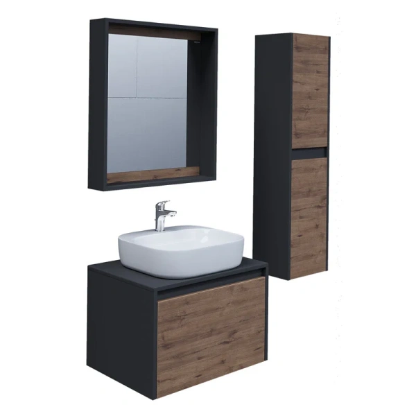 Тумба с раковиной подвесная Grossman Смарт 106009 60 см с двумя выдвижными ящиками (детальная фотография), под накладную раковину