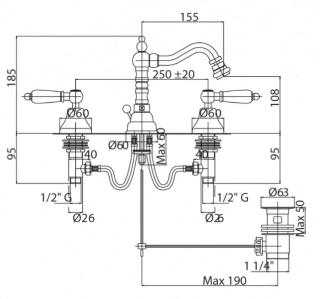 Смеситель для биде Cezares Nostalgia золото 24 карат NOSTALGIA-BBS2-03/24 (детальная фотография), классические, ретро