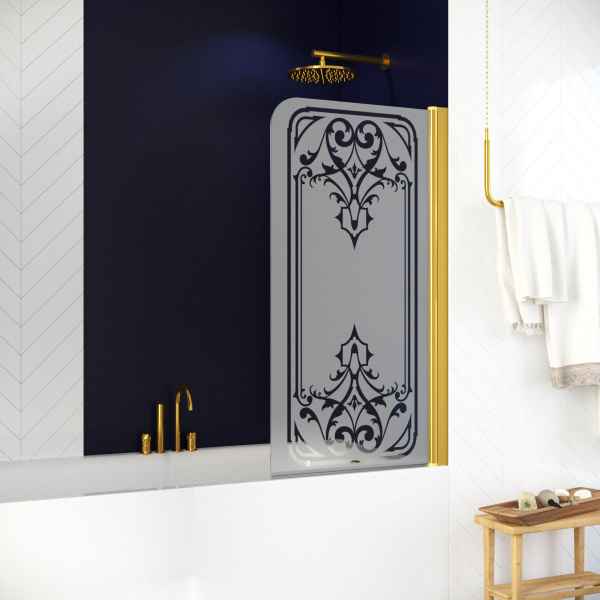 Душевая шторка на ванную рисунок прозрачный стекло матовое Vegas-glass EV 76 ARTDECO D1 R (детальная фотография), узорчатые