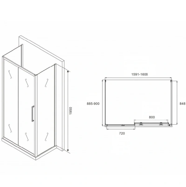Душевой уголок Abber Schwarzer Diamant 160x90 см профиль хром AG30160H-S90-S90 (детальная фотография), прямоугольные