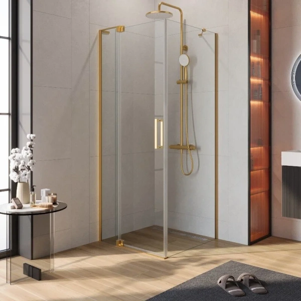 Душевой уголок Cezares Slider 80х80 см стекло прозрачное профиль брашированное золото SLIDER-AH-1-80-70/80-C-BORO (детальная фотография)