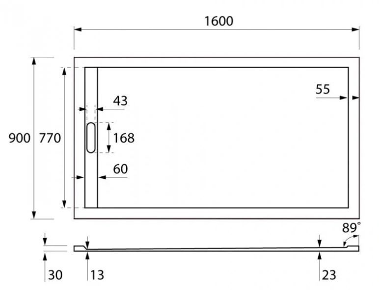 Душевой поддон Cezares Tray 160x90 см из искусственного мрамора TRAY-AS-AH-160/90-30-W (детальная фотография), низкие до 15 см