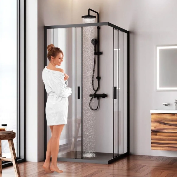 Душевой уголок Am.Pm Gem 100x100 см профиль черный W90G-403-100100-BT (детальная фотография), черные