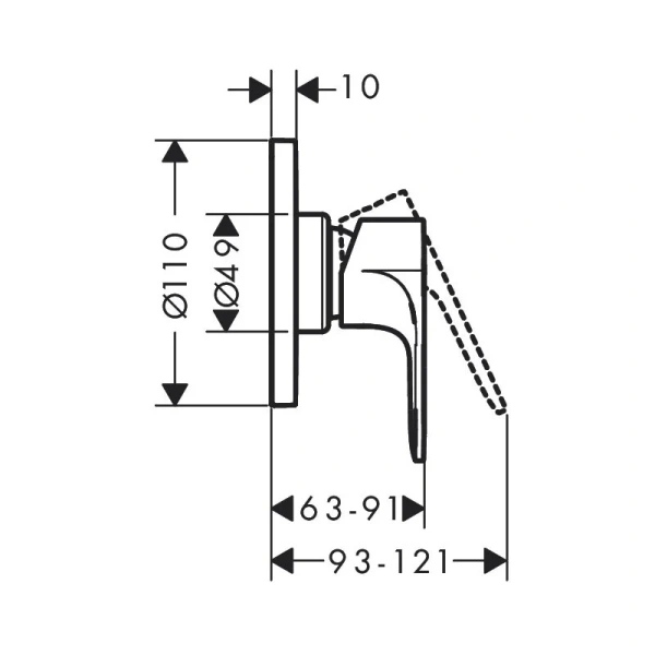 Смеситель для душа Hansgrohe Rebris 72648 с внутренней частью (детальная фотография), для душа
