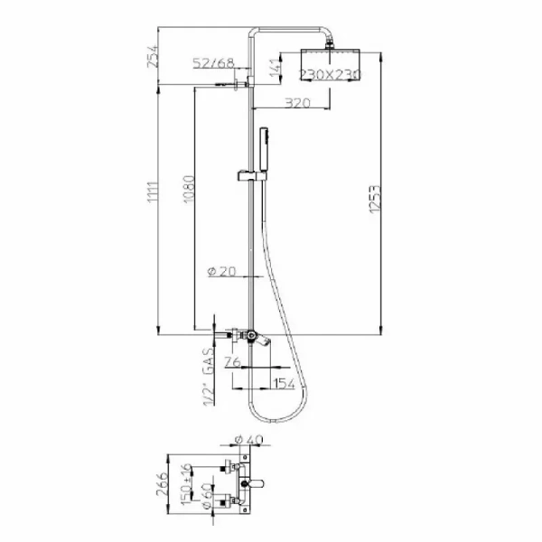 Душевая стойка Bossini Cosmo хром L10403.030 (детальная фотография), современные, hi-tech